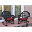 Santa Maria Black Wicker Rocker Chair with Red Cushion - Set of 2