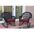 Santa Maria Black Wicker Rocker Chair with Red Cushion - Set of 2