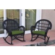 Santa Maria Black Wicker Rocker Chair with Hunter Green Cushion - Set of 2