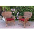 Set of 2 Windsor Honey Resin Wicker Chair with Red Cushion
