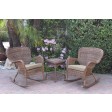 Windsor Honey Wicker Rocker Chair And End Table Set With Tan Chair Cushion