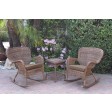 Windsor Honey Wicker Rocker Chair And End Table Set With Brown Chair Cushion