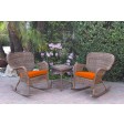 Windsor Honey Wicker Rocker Chair And End Table Set With Orange Chair Cushion