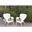 Set of 2 Windsor White Resin Wicker Chair with Sage Green Cushions