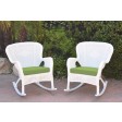 Set of 2 Windsor White Resin Wicker Rocker Chair with Sage Green Cushions