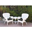 Windsor White Wicker Chair And End Table Set With Black Chair Cushion
