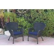Set of 2 Windsor Black Resin Wicker Chair with Midnight Blue Cushions