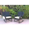 Set of 2 Windsor Black  Resin Wicker Rocker Chair with Tan Cushions