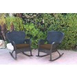 Set of 2 Windsor Black  Resin Wicker Rocker Chair with Brown Cushions
