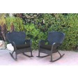Set of 2 Windsor Black  Resin Wicker Rocker Chair with Black Cushions