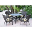 5pc Windsor Espresso Wicker Dining Set with Ivory Cushions