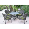 5pc Windsor Espresso Wicker Dining Set with Sage Green Cushions