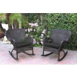 Set of 2 Windsor Espresso Resin Wicker Rocker Chair with Black Cushions