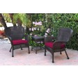 Windsor Espresso Wicker Chair And End Table Set With Red Chair Cushion