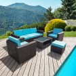 7PC BROWN WICKER SEATING SET /TURQ CUSHION