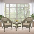 Set of 3 Grey Resin Wicker Clark Single Chair with 2 inch Tan Cushion and End Table