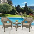 Set of 3 Grey Resin Wicker Clark Single Chair with 2 inch Tan Cushion and End Table