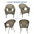 Set of 3 Grey Resin Wicker Clark Single Chair with 2 inch Tan Cushion and End Table