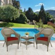 Set of 3 Resin Wicker Clark Single Chair with 2 inch Brick Red Cushion and End Table