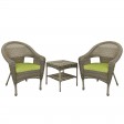 Set of 3 Grey Resin Wicker Clark Single Chair with 2 inch Sage Green Cushion and End Table
