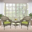Set of 3 Grey Resin Wicker Clark Single Chair with 2 inch Sage Green Cushion and End Table
