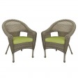 Set of 2 Grey Resin Wicker Clark Single Chair with 2 inch Sage Green Cushion