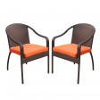 Set of 2 Cafe Curved Stacking Wicker Chairs - Orange Cushions