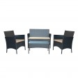 Aoife 4PC Steel Black Resin Wicker Patio Conversation Set with 2 Inch Tan cushion 