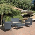 Aoife 4PC Steel Black Resin Wicker Patio Conversation Set with 2 Inch Tan cushion 