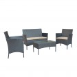 Aoife 4PC Steel Black Resin Wicker Patio Conversation Set with 2 Inch Tan cushion 