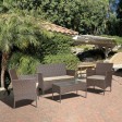 Conor 4PC Steel Esprsso Resin Wicker Patio Conversation Set with 2 Inch Tan cushion 