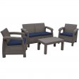 Ourea 4PC Espresso Conversation Patio Set with  Midnight Blue Cushion
