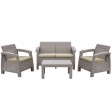 Pontus 4PC Grey Conversation Patio Set Tan Cushion
