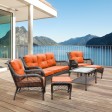 6pc Wicker Seating Set with Orange Cushions