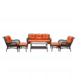 6pc Wicker Seating Set with Orange Cushions
