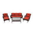 6pc Wicker Seating Set with Brick Red Cushions