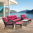 6pc Wicker Seating Set with Red Cushions