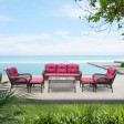 6pc Wicker Seating Set with Red Cushions