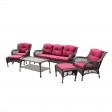 6pc Wicker Seating Set with Red Cushions