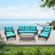 6pc Wicker Seating Set with Turquoise Cushions