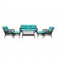 6pc Wicker Seating Set with Turquoise Cushions