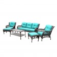 6pc Wicker Seating Set with Turquoise Cushions