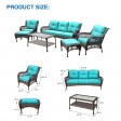 6pc Wicker Seating Set with Turquoise Cushions