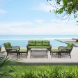 6pc White Wicker Seating Set with Hunter Green Cushions