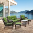 6pc White Wicker Seating Set with Hunter Green Cushions