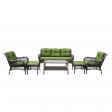 6pc White Wicker Seating Set with Hunter Green Cushions