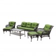 6pc White Wicker Seating Set with Hunter Green Cushions