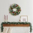 24 inch Eucalytpus Christmas Wreath with Red Berries and Lights