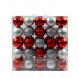 50Pk 75Mm Plastic Ornaments -Red/Silver