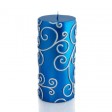 3 x 6 Inch Blue Scroll Pillar Candle (12pcs/Case) Bulk